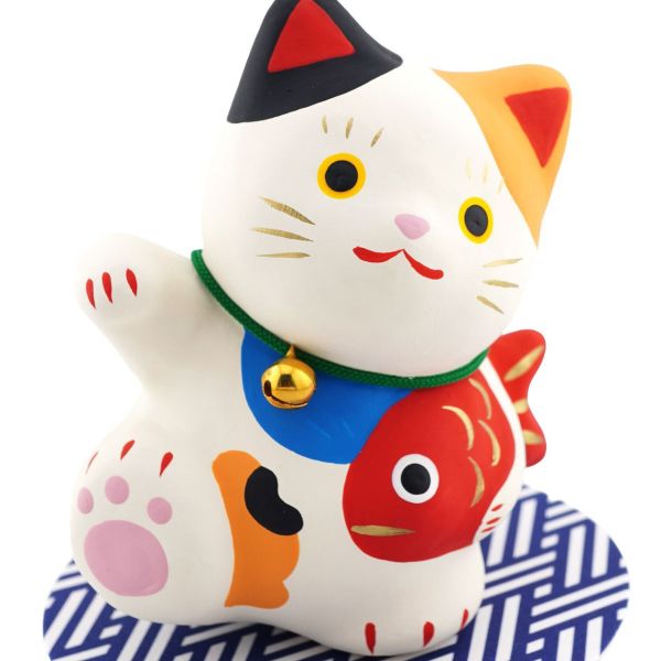 aneki neko 三色貓抱鯛魚鈴鐺和紙擺設 