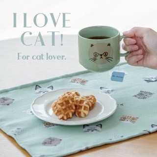 bisque 貓咪滿版貓緹花織布餐墊 