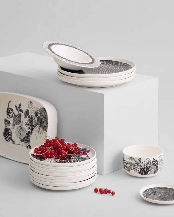 marimekko 黑線條城市花園蔬果厚瓷盤 