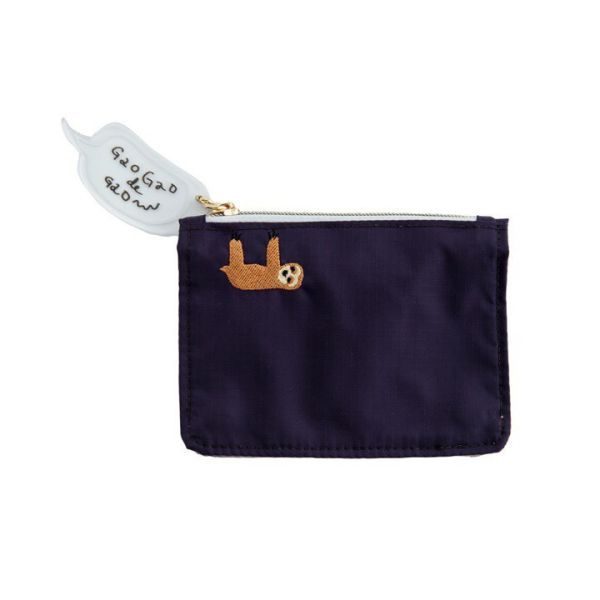 CDF 動物刺繡尼龍卡片夾(樹懶紫) 