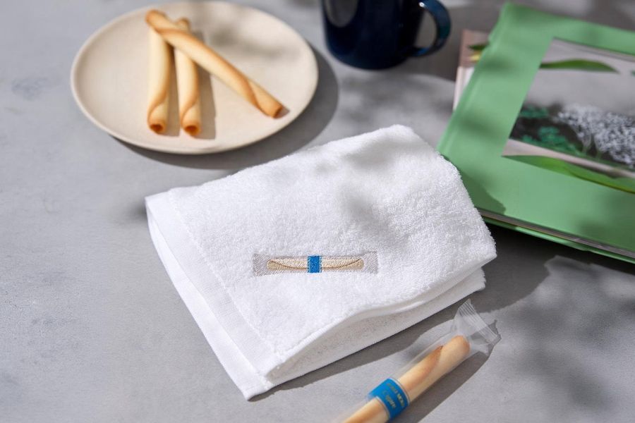 yoku moku蛋捲刺繡今治純棉方巾 