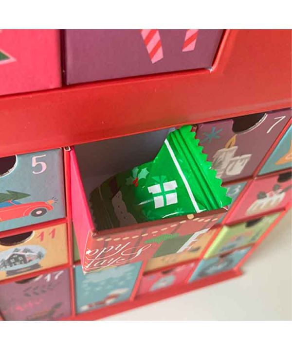 **預購** 聖誕倒數日曆房屋造型抽屜式綜合糖果(紅) 