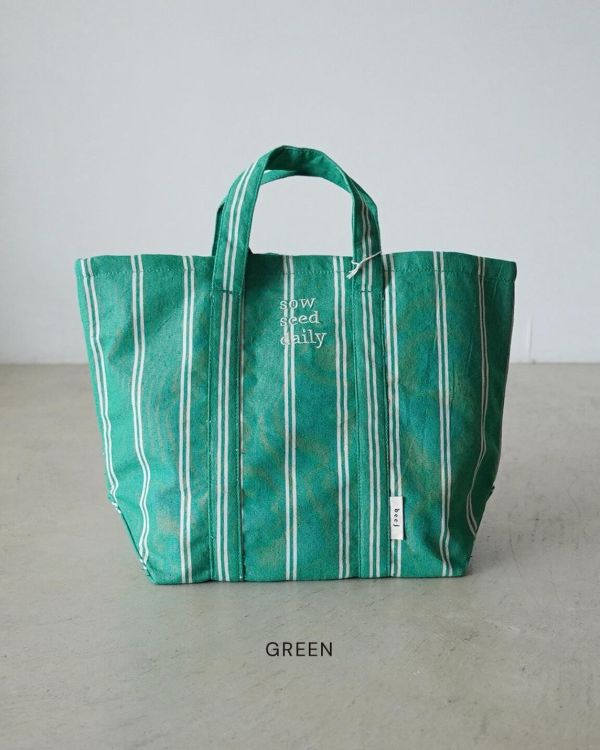 beej sow seed daily刺繡條紋綿布手提袋 
