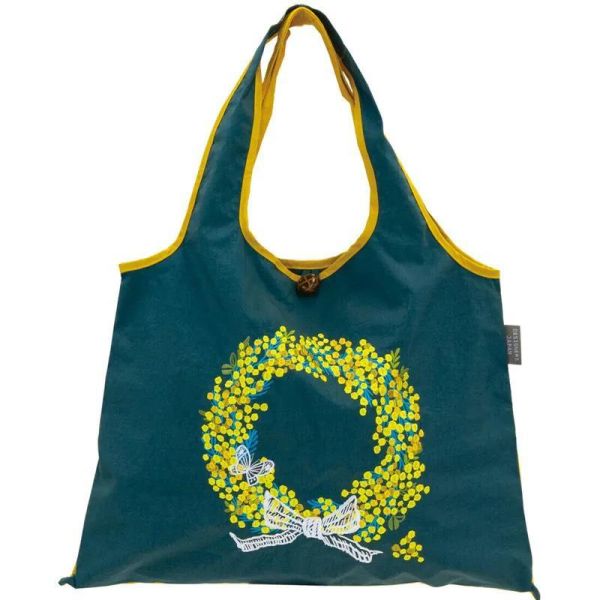 SI SHU 含羞草花環可折疊刺繡購物袋(綠) 