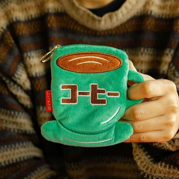 Hightide 昭和復古刺繡咖啡造型毛絨收納包 