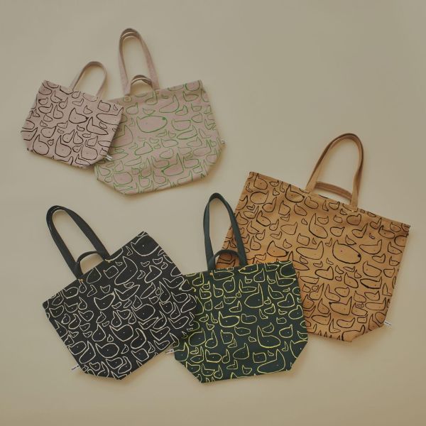 mina perhonen皆川明 滿版線條狗帆布袋M 