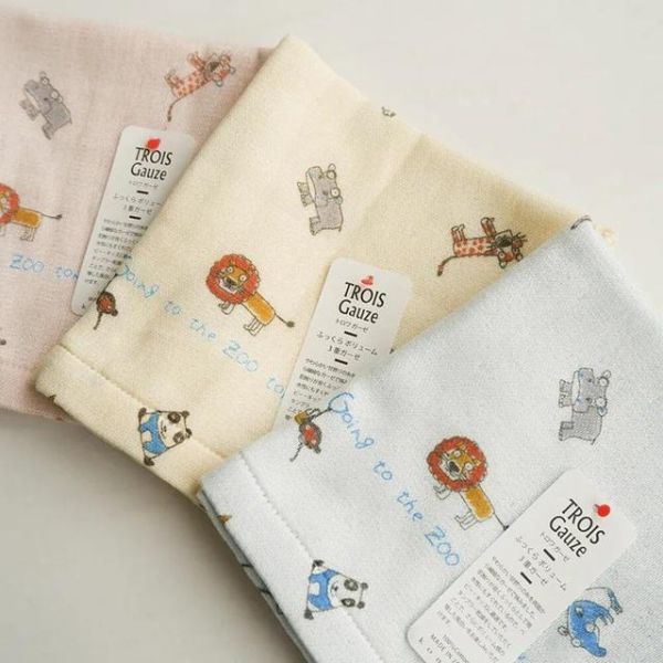 kontex 滿版動物純棉三層紗布長巾/浴巾(藍) 