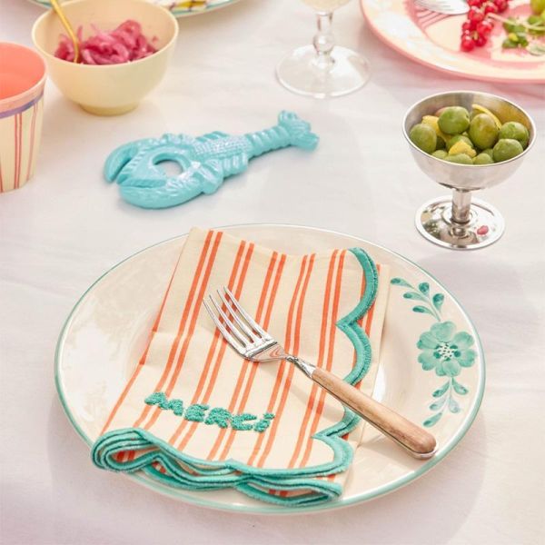 rice 條紋圓花邊毛絨刺繡桌巾 