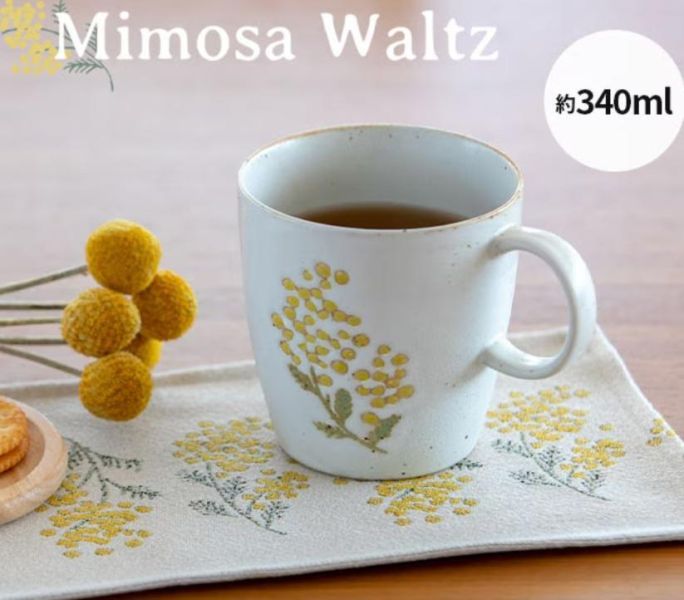 Mimosa Waltz 手繪風含羞草馬克杯 