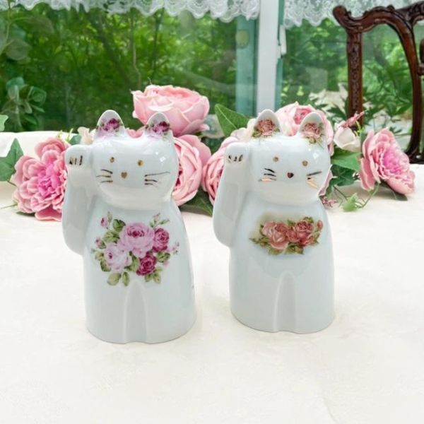 Panser a la rose招財貓金玫瑰彩繪陶瓷存錢筒 