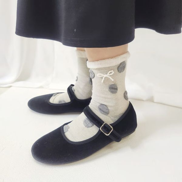 Petit Pas 珍珠蝴蝶結點點中筒襪 
