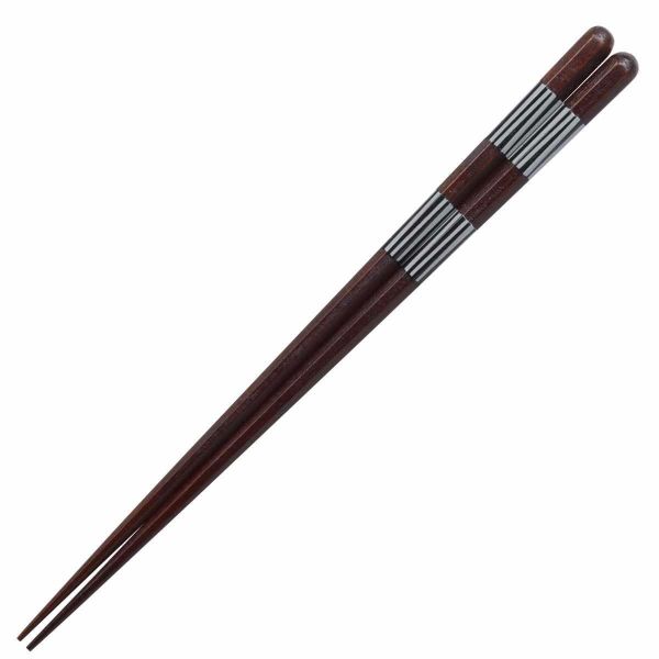 ISHIDA 日式紅直線條八角先角天然木筷20.5cm 