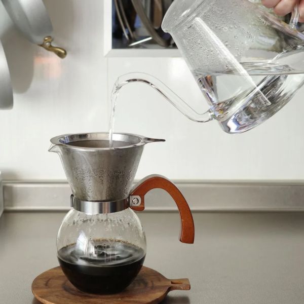 63 竹製手柄玻璃咖啡濾壺 