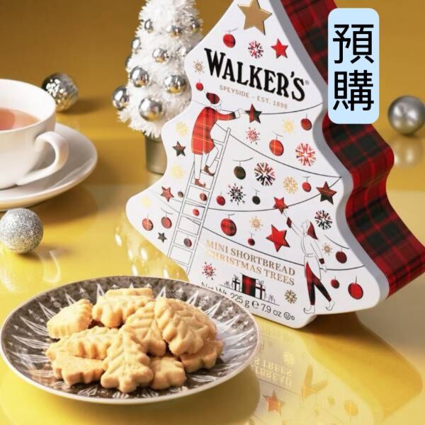 **預購**  Walkers 聖誕樹造型原味餅乾鐵盒225g 