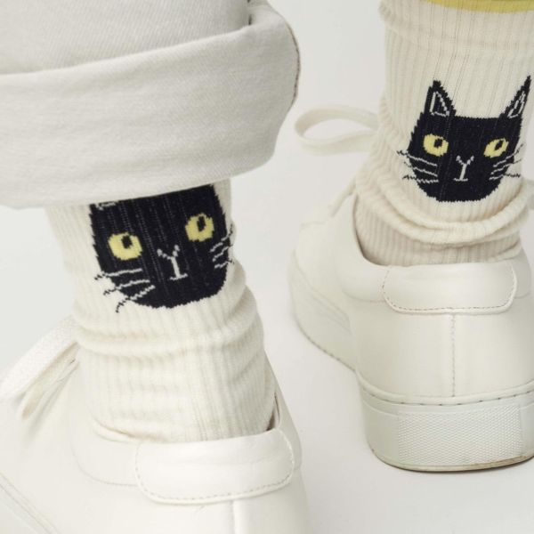 from miau 貓臉混紡棉透氣中長襪 