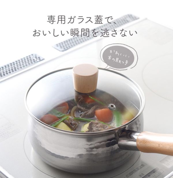 燕三條 BULGE不鏽鋼雪平鍋附玻璃鍋蓋18cm 