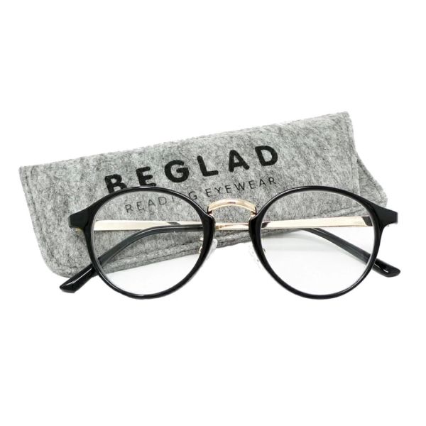 BEGLAD 純黑鏡框老花眼鏡附袋 