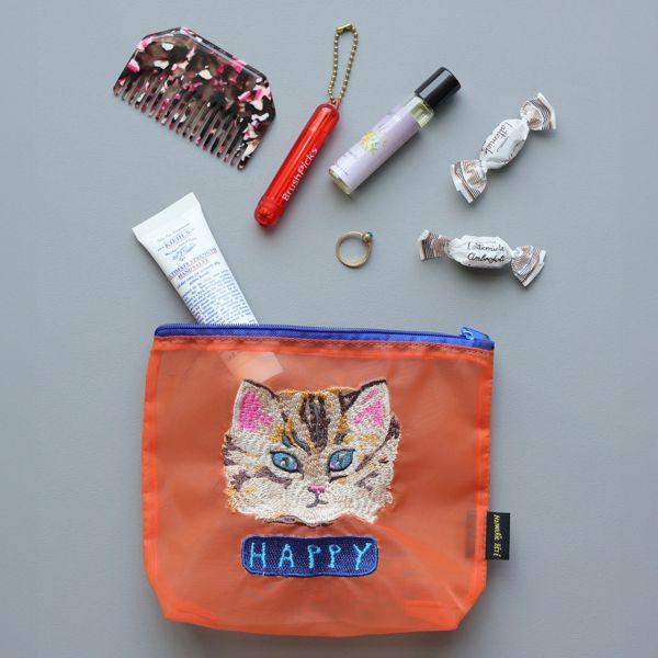 Nathalie Lete 刺繡貓咪網紗收納包 