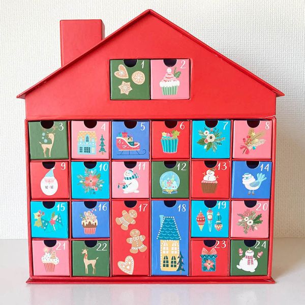 **預購** 聖誕倒數日曆房屋造型抽屜式綜合糖果(紅) 