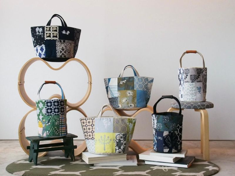 mina perhonen皆川明刺繡拼布圓底手提袋 