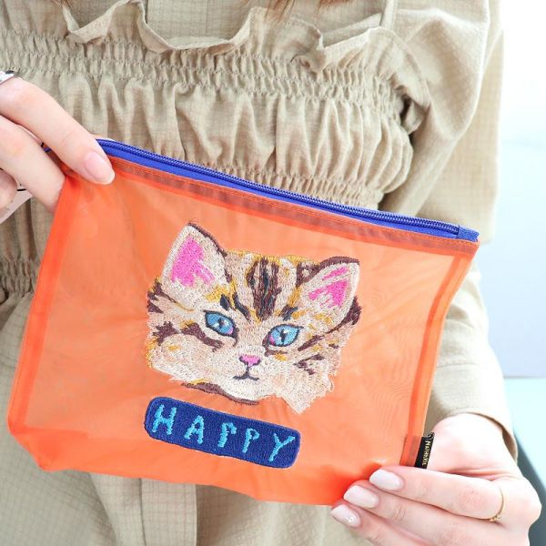 Nathalie Lete 刺繡貓咪網紗收納包 