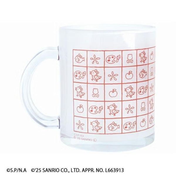 金正陶器 櫻桃小丸子xKitty紅格厚玻璃馬克杯 