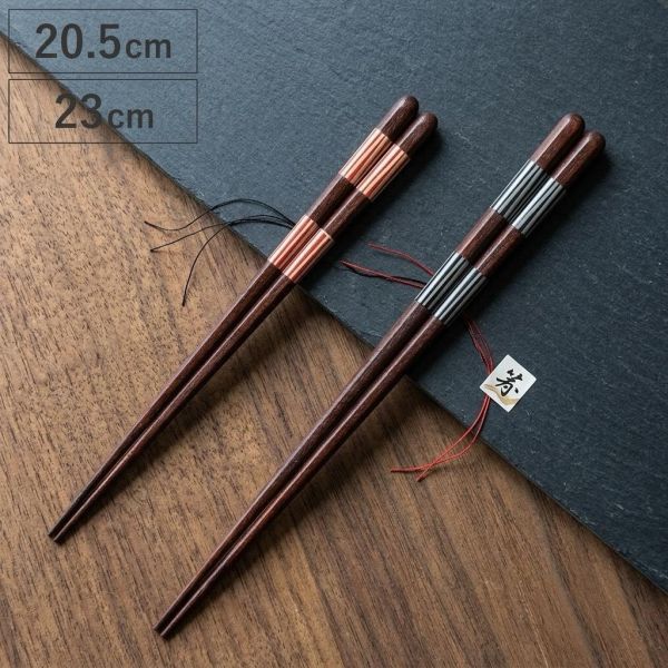ISHIDA 日式紅直線條八角先角天然木筷20.5cm 