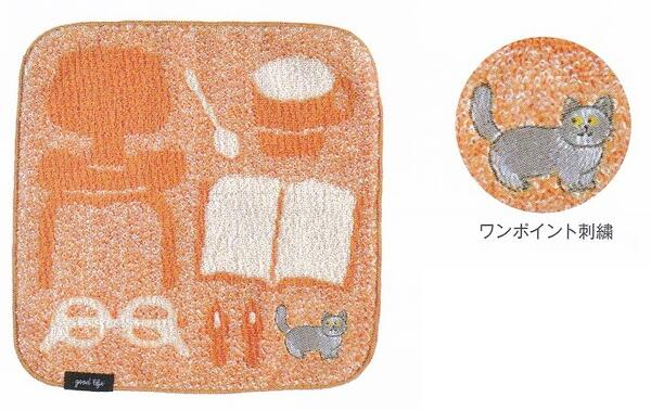Greeting Life 貓咪刺繡造型純棉手帕(橘) 