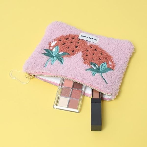 flowering 刺繡毛絨扁平收納包 