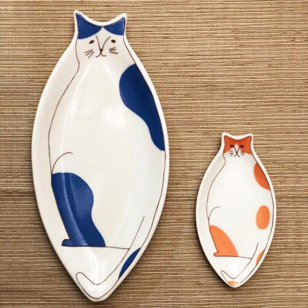 美術九谷燒 貓咪造型陶瓷小碟/長碟 