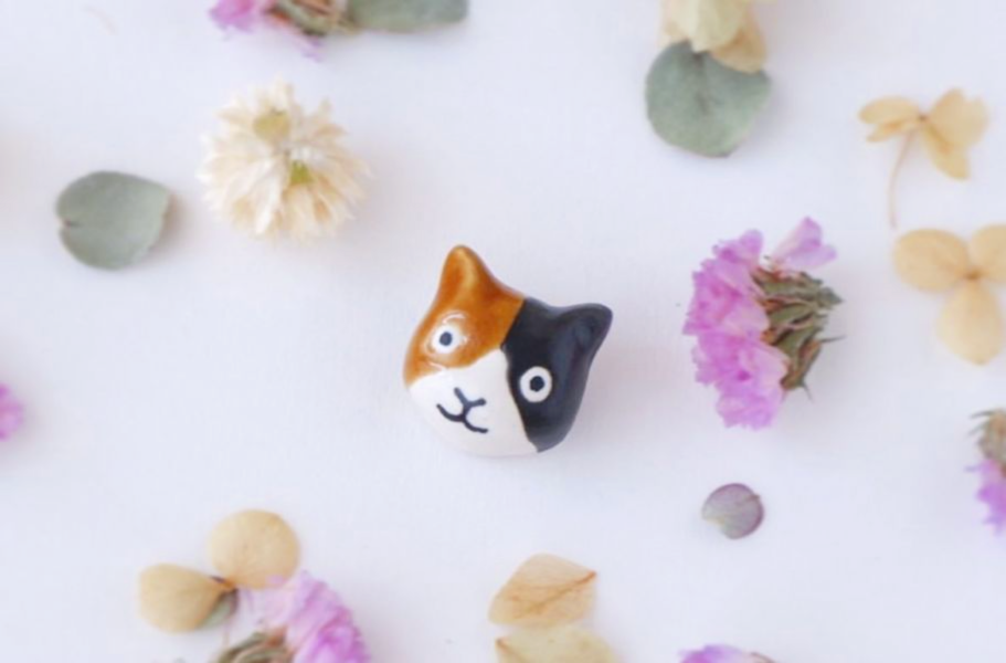 IHOSHIRO窯 陶器貓咪胸針 