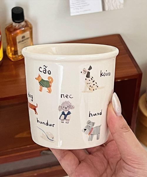Made in I 滿版狗狗厚陶瓷圓杯(咖邊) 