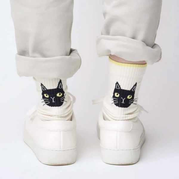 from miau 貓臉混紡棉透氣中長襪 