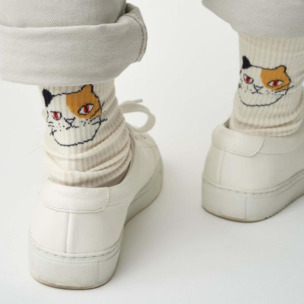 from miau 貓臉混紡棉透氣中長襪 