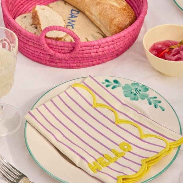 rice 條紋圓花邊毛絨刺繡桌巾 