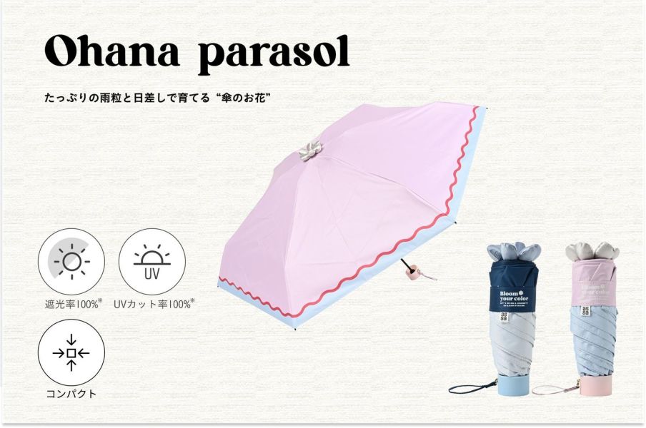 Ohana Parasol 花花滾邊素面晴雨專用摺疊傘 
