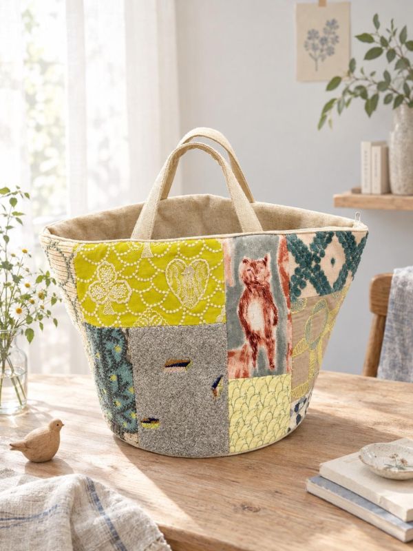 mina perhonen皆川明刺繡拼布圓底手提袋 