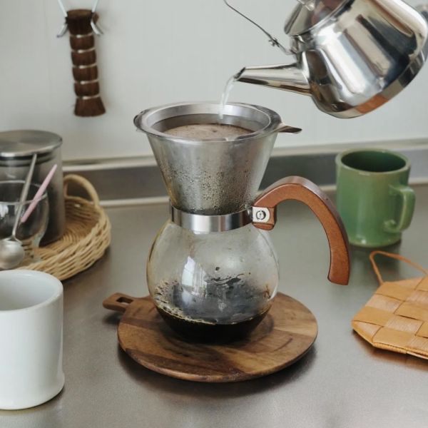 63 竹製手柄玻璃咖啡濾壺 