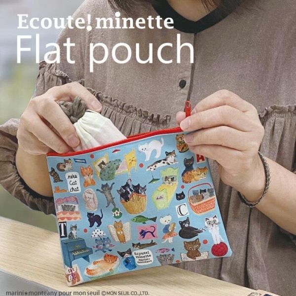 ecoute 滿版貓咪扁平收納包 