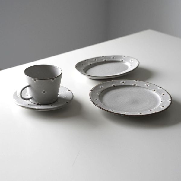 HANI 白色小花淺灰陶瓷系列 