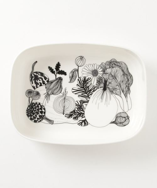 marimekko 黑線條城市花園蔬果厚瓷盤 