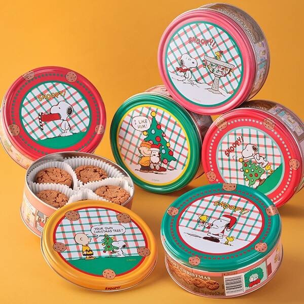Peanuts 聖誕巧克力曲奇餅乾圓鐵盒 