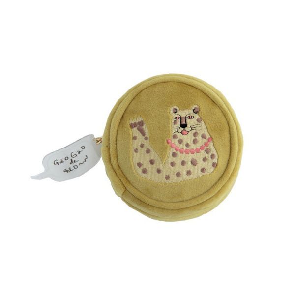 CDF 動物刺繡毛絨迷你圓飾品包(豹黃) 