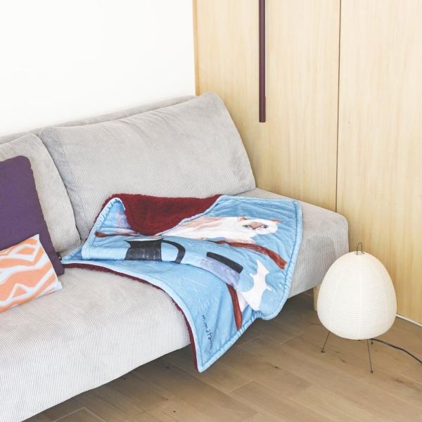 8mw 松尾美雪條紋貓櫥櫃插畫柔軟毛毯 