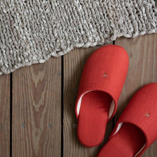 中川政七 小鹿刺繡綿麻室內拖鞋 