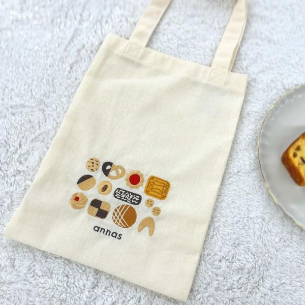 annas 咖啡甜點刺繡綿麻手提袋 