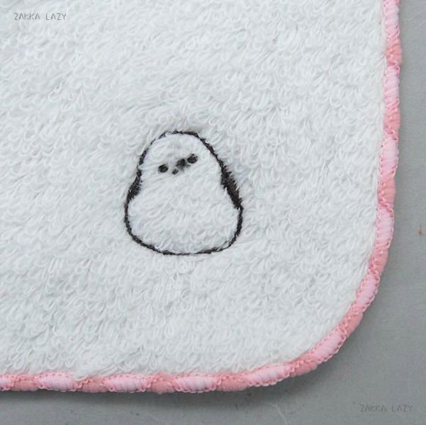 koji 長尾山雀刺繡純棉手帕 