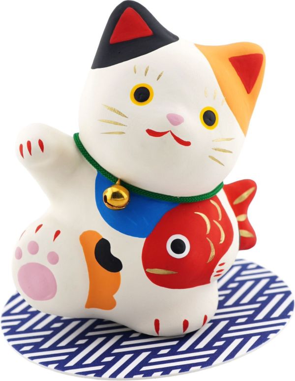 aneki neko 三色貓抱鯛魚鈴鐺和紙擺設 