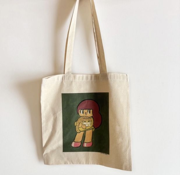 Wisut mamuang抱貓咪有機棉布肩背袋 