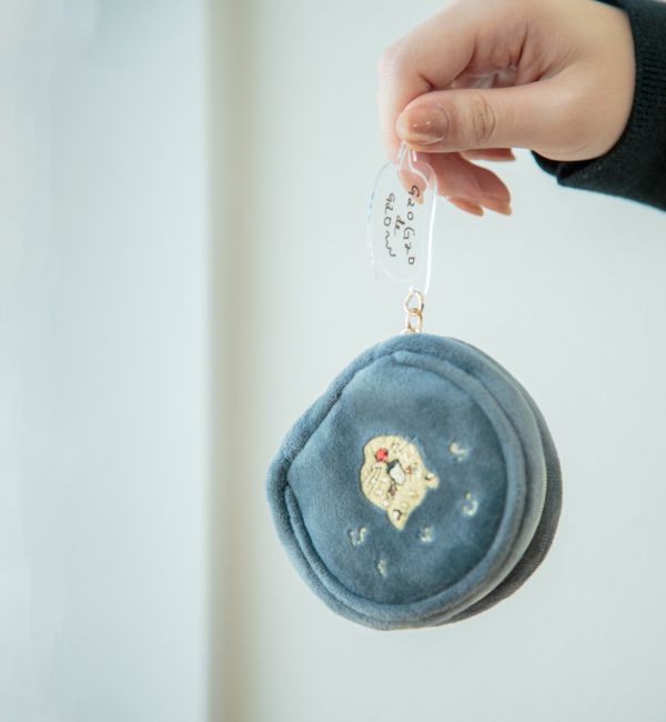 CDF 動物刺繡毛絨迷你圓收納包(豹深灰) 